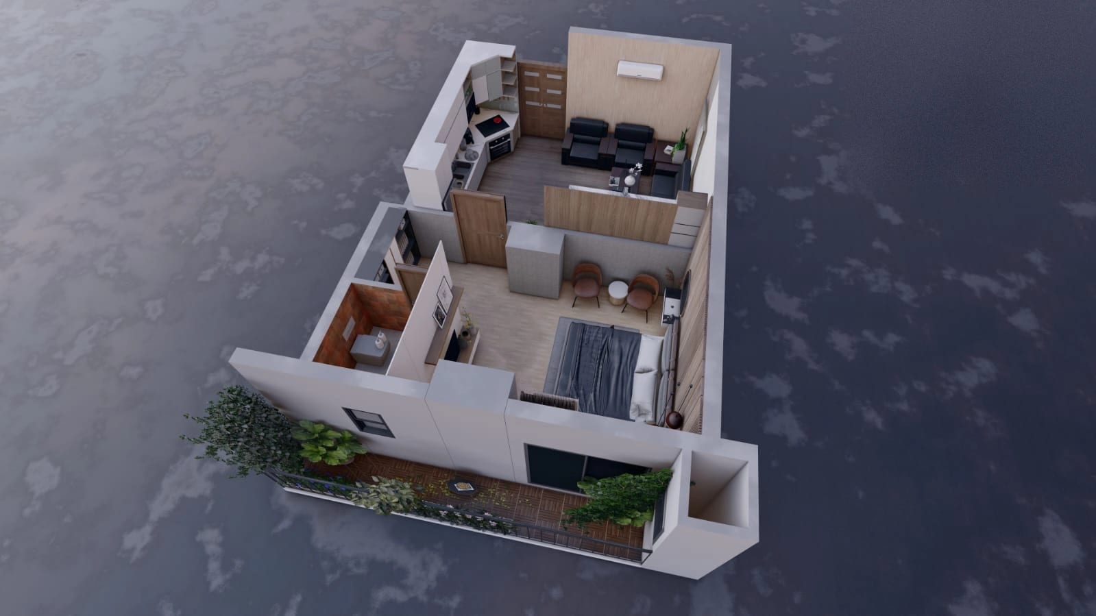 3D cut-away of an SBS Tower apartment, Layout 03